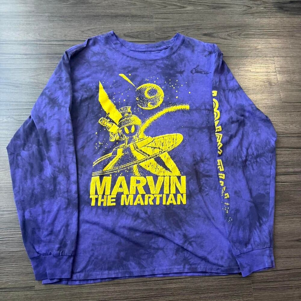 Marvin The Martin Looney Tunes Cartoon Graphic Long Sleeve Tee purple Size Large